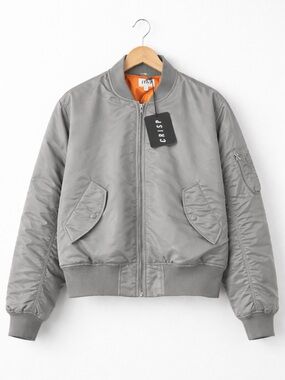CRISP Gray Bomber Jacket Size Large | Classic Zip Up Streetwear Coat